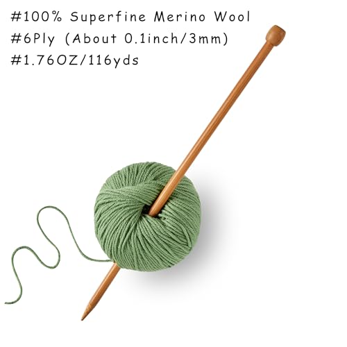 100% Merino Wool Yarn, 6-Ply Luxurious and Soft Yarn for Hand Knitting & Crocheting, 1.76 OZ/50g, 127 yds/116 Meters(Grass Green, 3 Balls) - color: Grass Green, size: 3 balls