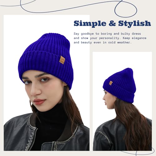 ACUSHLA Waterproof Windproof Winter Hat for Men Women Fleece-Lined Beanie - color: Klein Blue