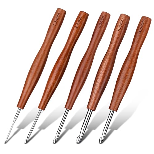Nitlak 5 Pcs Crochet Hooks, Aluminum Crochet Needles Kit for Beginners | (1.5mm/2.5cm/3.5mm/4.5mm/5.5mm) Aluminum Ergonomic Crochet Hooks Kit for Arthritic Hands, Crochet Kit for Knitting - size: 5 Size-1.5mm/2.5mm/3.5mm/4.5mm/5.5mm