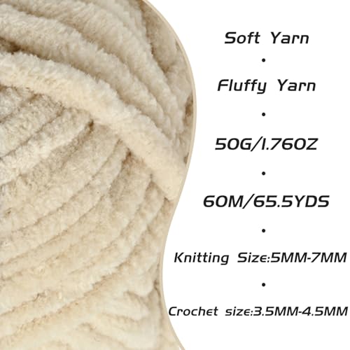 3 Pack Beige Fluffy Velvet Yarn for Crocheting, Chunky Chenille Baby Blanket Yarn for Crochet, Soft Fuzzy Puzzle Yarn for Knitting, (50g/1.77oz Each) Bulky Thick Amigurumi Crochet Yarns - color: 3 Beige