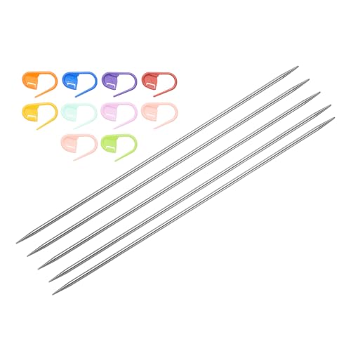 uxcell 5Pcs US 2.5(3mm) Double Pointed Knitting Needle 7.87 Inches Length Stainless Steel Sweater Stitching Needles with 10 Stitch Marker for Handmade Projects DIY Knitting - size: 3mm