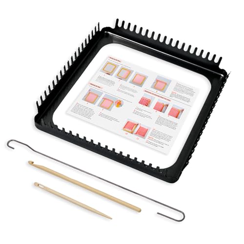 ULIONTAC Solid Metal Square Weaving Loom Tool Potholder Set (7 inch, Black) | Crochet Knitting Sewing DIY Set Craft Elastic Hoop and Yarn Weave Plate Beginner-Friendly - color: 7inch, Black