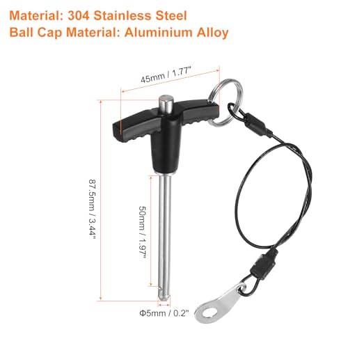 uxcell 2Pcs T Handle Lock Pins, 5mm x 50mm Usage Length Stainless Steel Push-Button Quick Release Pin - size: 5mm x 50mm