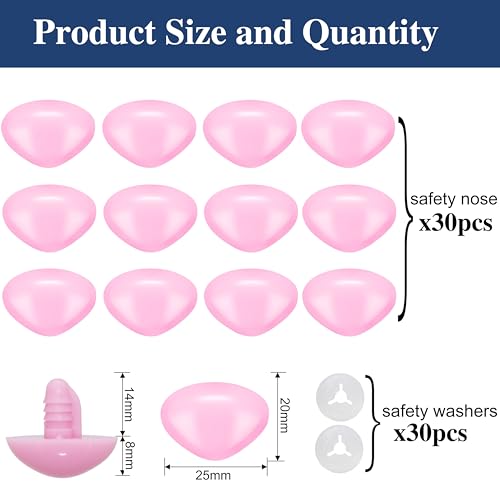 Thalinfayi 20 * 25mm Safety Nose Triangle Pink Craft Nose for Crocheting | 60pcs Plastic Crochet Nose and Washers for DIY Crafts Amigurumi Stuffed Animals Teddy Bear Handmade Projects - color: Pink, size: 20*25mm