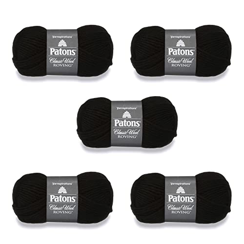 Patons Classic Wool Black Yarn - 5 Pack of 3.5oz/100g - Wool - 5 Bulky - 120 Yards - Knitting/Crochet - color: Black Roving, size: 5 Pack
