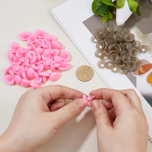 SUPERFINDINGS 70 Sets Pink Safety Noses Craft Plastic Triangle Nose with Washers Stuffed Animals Noses for Rabbit Doll Bear Plush Animal Puppet Crafts Supplies, Width:19.5mm