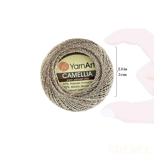 Yarnart Camellia Metallic Shimmer Fine Yarn - 70% Polyester, 30% Metallic, 192m, 20g, Crochet Thread, Lace, Embroidery, Jewelry Making, and Decorative Craft Yarn, 1.25mm Hook (Beige, 20g Skein) - color: Beige, size: 20g Skein