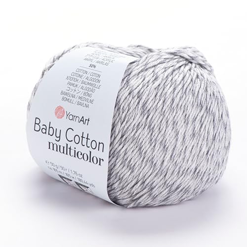 YarnArt Baby Cotton Multicolor Yarn – 50% Cotton 50% Acrylic – 50g (1.76oz), 165m (180yds) – Soft Lightweight Yarn for Knitting, Crochet, Amigurumi, Baby Clothes & Summer Projects (5202) - color: 5202