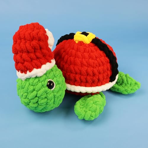 Needzo Christmas Crochet Kit Large Santa Sea Turtle, Everything Included, Step-by-Step Video Tutorials, DIY Knitting Supplies