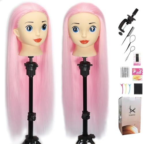 Mannequin Head with Hair 24" Cosmetology Manikin Doll Head for Styling Hairdresser Practice Braiding Training Head Practice Cosmetology with Free Clamp Holder Cute Face Big Eyes (Light Pink) - color: Light Pink