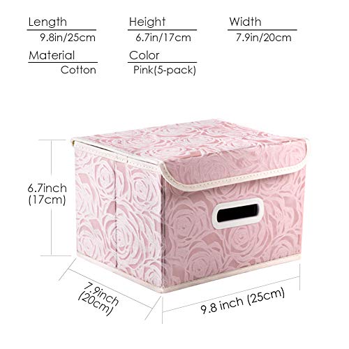 PRANDOM Foldable Storage Boxes with Lids [5-Pack] Fabric Decorative Storage Bins Cubes Organizer Containers Baskets with Cover Handles Divider for Bedroom Closet Living Room Pink 9.8x7.9x6.7 Inch - color: Pink, size: Small(5-Pack)