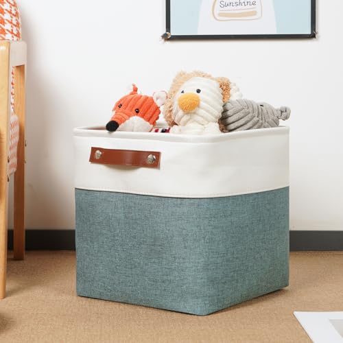 DULLEMELO 11x11 Cube Storage Bins for Organizer, Foldable Cube Storage Bins for Organizing Home Office Closet Shelves, Fabric Cube Baskets for Home Organization(4 Pack - White&Deep Green) - color: White&Dark Green, size: S-11"x11"x11"