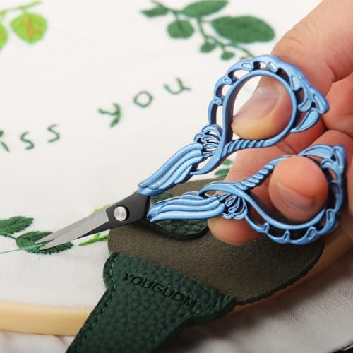 YOUGUOM Sharp Crochet Scissors, Small Sewing Embroidery Shears | All Purpose for Crafts, Artwork, Needlepoint, Cross Stitch, Paper Cutting, Detail Thread Snips, DIY Tools, with Cover, Blue - color: Blue