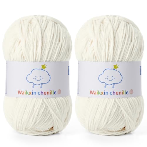 Fluffy Chenille Yarn for Crocheting，Baby Yarn for Crocheting Soft，2 Pack of 100g/3.5oz Velvet Amigurumi Yarn ，Fingering Weight Yarns for Crocheting Baby Blankets、DIY Craft.(2 Milky White) - color: [2 Milky White]
