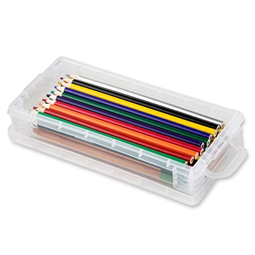 Simply Tidy Clear Plastic Stacking Pencil Box - Durable Case Holds Pencils, Crayons, Pens, Markers - Bulk 12 Pack