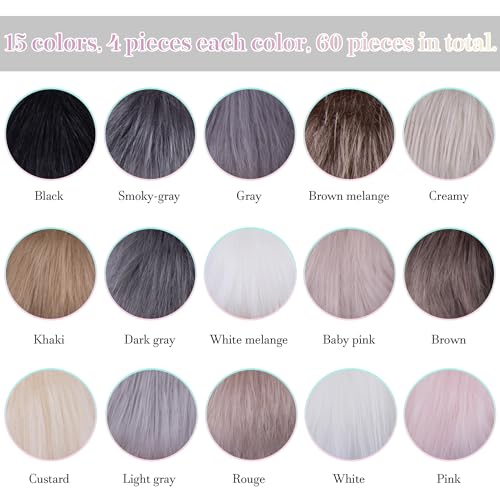 SIQUK 60 Pcs Faux Fur Pom Pom for Hats Fluffy Fox Pom Pom with Elastic Loop | Pom Pom Balls for Knitting Hats Beanies Scarves Gloves Keychains Bags（15 Colors, 4 Pcs/Color） - color: Soft Color