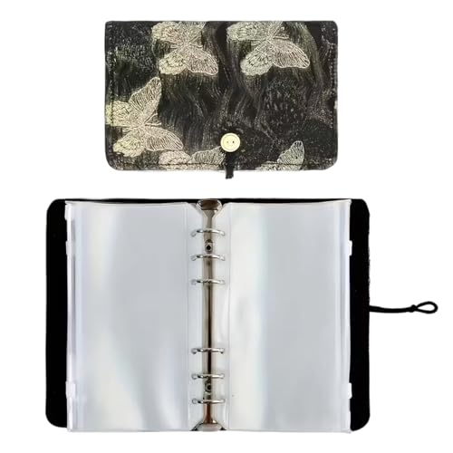 Knitting Needle Case, needle storage case with Detachable 6 Hole PVC Binder Pocket for Knittings Yarn Craft Tool Storage knitting needles organizer - color: black golden butterf