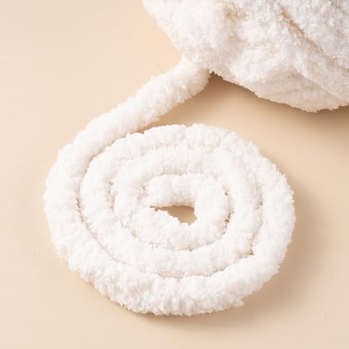 White Jumbo Chunky Chenille Yarn for Crocheting, Thick Plush Yarn for Hand Knitting Blankets, Super Soft Bulky Yarn for DIY Projects, 2 Jumbo Pack - color: white
