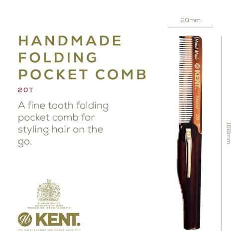 Kent 20T Handmade Folding Pocket Comb for Men, Fine Tooth Hair Comb Straightener for Everyday Grooming Styling Hair, Beard or Mustache, Use Dry or with Balms, Saw Cut Hand Polished, Made in England - color: Combo, size: 2 Pack