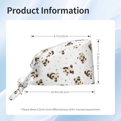 MOLIAN Dental Tooth Adjustable Working Cap Surgical Headgear for Women Men | Adjustable Tie Back Scrub Caps with Button Built-in Sweatband Working Cap for Nurses Doctors and Workers - color: Pandas Eating Bamboo