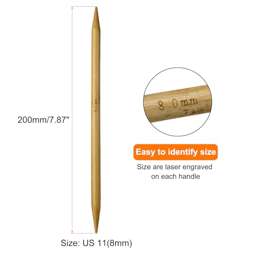 HARFINGTON 5Pcs Bamboo Knitting Needles Double Pointed US 11(8mm) 7.9 Inch(20cm) Straight for Handmade Creative DIY Knitting Craft Yarn, Yellow - color: Yellow, size: US 11(8mm)