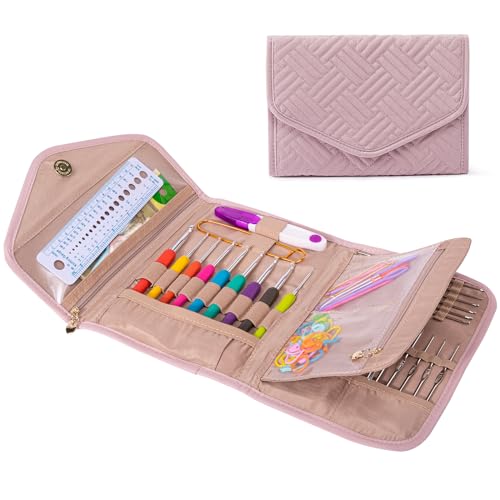 Crochet Hook Case - Foldable Organizer - Knitting & Crochet Supplies Accessory - color: Pink, size: 7 Inches
