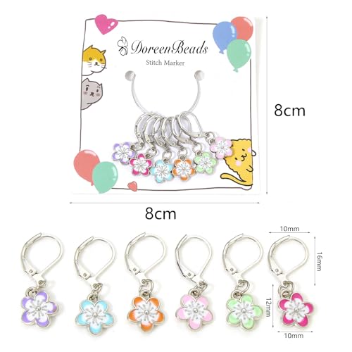 DoreenBeads Stitch Markers for Crocheting and Knitting | Alloy Enamel Crochet Marker Crochet Gifts for Knitting Weaving Sewing Accessories Quilting Jewelry Making - color: Cherry Blossom in Silver