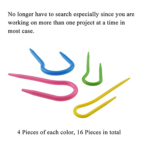 Hahiyo U-Cable Needles Stitch Holders Set Sturdy Plastic Mixed Color Safety Pin Cable Knitting Bent Weaving Needle Hooks 16 Pieces for Sweaters Socks Yarn Sewing Crochet Embroidery