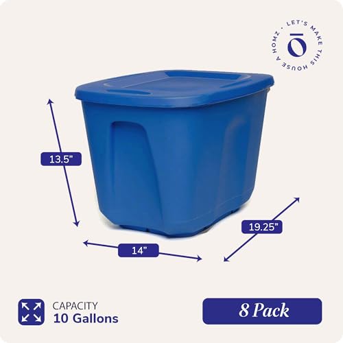 HOMZ 8-Pack Durable Molded Bin, Plastic Storage Containers w/Lids, 10 Gallon, Blue - Stackable Organizer Totes and Boxes for Bedroom, Kitchen, and Garage Organization - color: Blue, size: 32 Gallon (8 Pack)