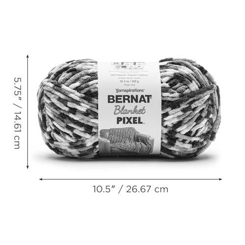 Bernat Blanket Pixel Chenille Crochet Yarn, Gray Days, 2-Pack | #6 Super Bulky Yarn, 100% Polyester, Pixel Stripe Blanket Yarn for Crochet, Knitting & Crafts, 191yds, 300g/10.5oz per skein - color: Gray Days