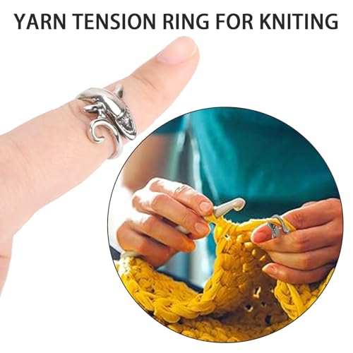 KYLELOVE Crochet Ring, Adjustable Yarn Tension Ring for Crocheting, 4 Pcs Knitting Finger Tensioner Loop Cat Peacock - color: 2 Pcs Shark