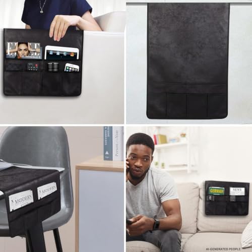 HAOMAIJIA Sofa Armrest Organizer, Remote Control Holder for Recliner Couch | Anti Slip Arm Chair Bedside Caddy Storage Organizer With 6 Pockets For Cell Phone Tv Remote Control Magazines (black) - color: black, size: 35 Inches × 19.3 Inches