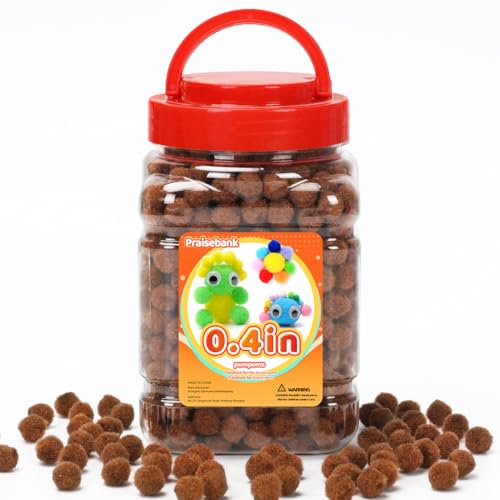 Praisebank Brown Pom Poms, 1cm/0.4inch, Pompom Balls for Arts & Crafts, Soft and Fluffy Craft Pompoms, Party & Festival Decorations, 1000pcs . - size: 0.4inch/1cm, style: Brown