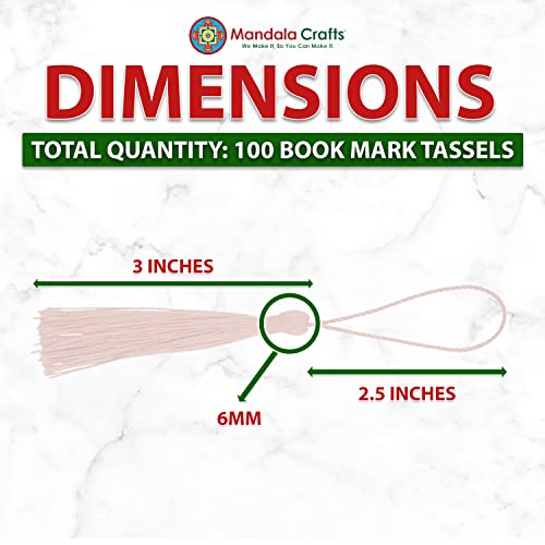 Mandala Crafts 100 Cream Silky Bookmark Tassels with Loops for Crafts | Machine Washable, Polyester Mini Craft Tassels for Jewelry Making, Graduation Decorations, Keychains, Gift Tags & Ornaments - color: Cream, size: 5.5 Inches
