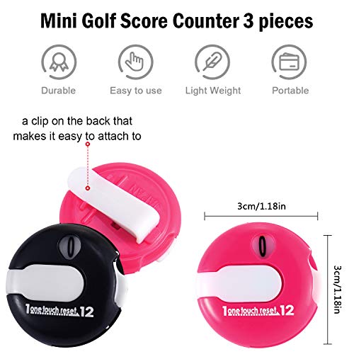 Frienda Golf Score Counter with One Touch Reset | Clip-on Golf Stroke Counter for Women and Men, One-press Reset Counts to 12, Attaches to Glove Collar Belt, Mini Scorekeeper - color: Red, White, Black