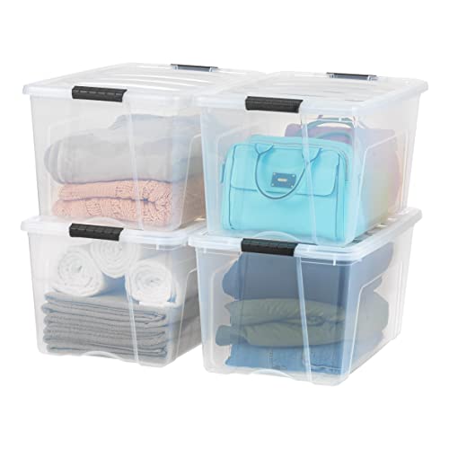 IRIS USA 4-Pack 72 Quart Storage Bins with Lids, Clear | Transparent design makes contents easy to find. Perfect for moving, blankets, clothing, and garage storage. Nestable design - color: Clear, size: 72 Qt, style: 4 Pack