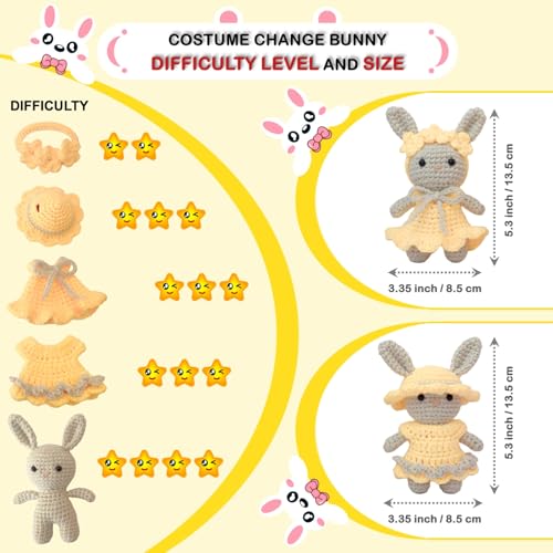 LoopMap Amigurumi Crochet Kit for Beginners with Removable Dress & Video Tutorials, DIY Bunny Making Kit Includes Premium Yarn & Tools, Creative Gift for Adults Teens (Yellow) - color: bunny-yellow