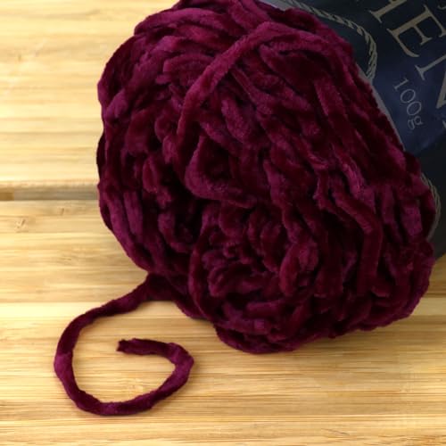 JubileeYarn Chenille Yarn - 100g/Cake Worsted Polyester - Scarlet - 1 Cake - color: 017 Scarlet, size: 1 Unit