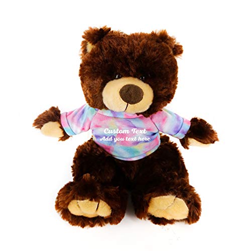 Plushland Chocolate Noah Teddy Bear 12 Inch, Stuffed Animal Personalized Gift - Custom Text on Shirt - Great Present for Mothers Day, Valentine Day, Graduation Day, Birthday (Tiedye) - color: Tiedye