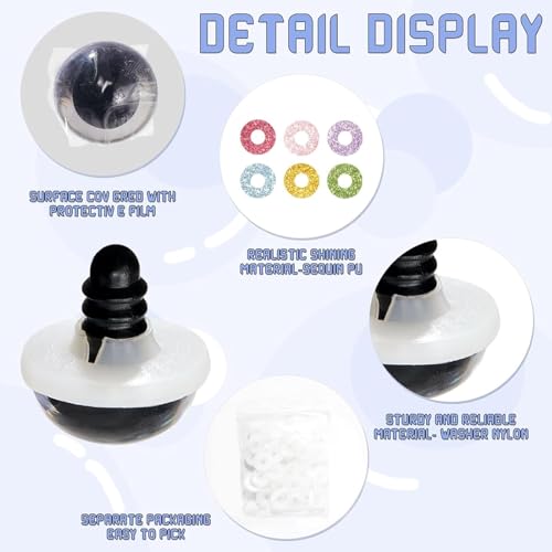 MUCUNNIA 40pcs 30mm Safety Eyes for Amigurumi Glitter Plastic Safety Eyes for Crochet with Washers Craft Crochet Eyes Doll Eyes for Crochet Animals Plush Stuffed Animals DIY Halloween Decorations - size: 30mm