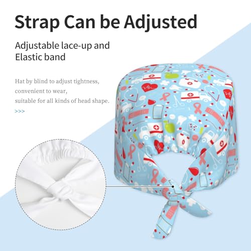MOLIAN Dental Tooth Adjustable Working Cap Surgical Headgear for Women Men | Adjustable Tie Back Scrub Caps with Button Built-in Sweatband Working Cap for Nurses Doctors and Workers - color: Stethoscope Dental Medicine Kit