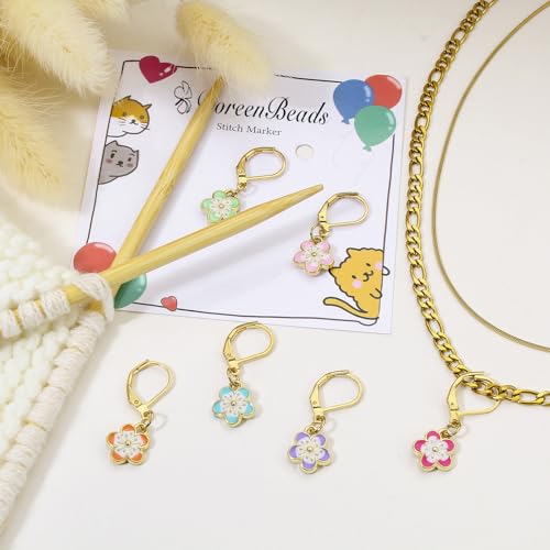 DoreenBeads Stitch Markers for Crocheting and Knitting | Alloy Enamel Crochet Marker Crochet Gifts for Knitting Weaving Sewing Accessories Quilting Jewelry Making - color: Cherry Blossom in Gold