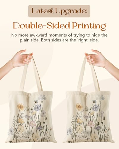 Miss Adola Aesthetic Tote Bag for Girls - with Magnetic Buckle and Zipper Inner Pocket for Women Lady Canvas Cotton Tote Bag - color: Colorful Flower