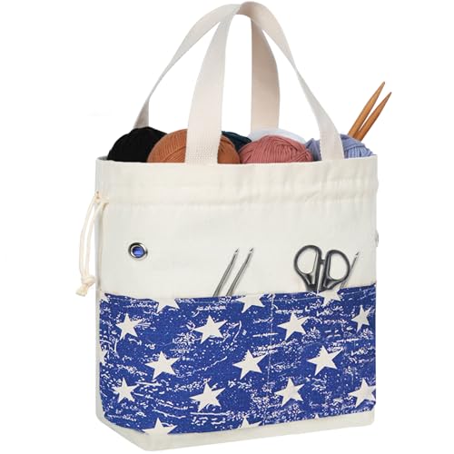 TOGETRUE Yarn Bag, Knitting Crochet Tote Bag, Yarn Storage Bags Organizer, Crochet Bags for Crocheting Project, Store Skein Ball, Short Knitting Needle (Blue) - color: Blue, size: Small
