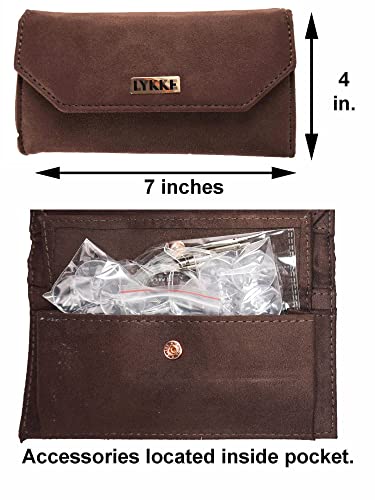 Lykke Cypra 3.5-inch Interchangeable Circular Knitting Needle Set | Standard US 3, 4, 5, 6, 7, 8, 9, 10, 10.5 Brown Case, Copper Semi-Sharp Tips, Smooth Metal Joins, 360-Cables, Project Bag - color: Cypra-with-Brown-Suede-Case