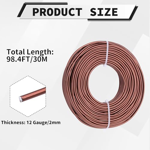 12 Gauge Aluminum Craft Wire, 100 Feet 2mm Bendable Metal Wire for Jewelry Making, Sculpting and Floral Design, Soft Armature Wire for DIY Crafts (Bronze) - size: 12 Gauge(2mm), style: Bronze