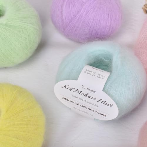 Kid-Silk Mohair Yarn, Lace Weight, 4 Balls 100g, 1420 yds | Yarnique 325m Per Ball | More Yardage | Sweaters & Tops | Stable Stitches (05 Mint Aqua) - color: 05 Mint Aqua