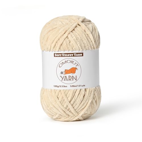 OMoiut Chenille Yarn for Crocheting, Chunky Velvet Baby Blanket Yarn, Soft Fuzzy Puzzle Yarn for Knitting, 100g/3.53oz Bulky Thick Amigurumi Yarn (Beige) - color: Beige
