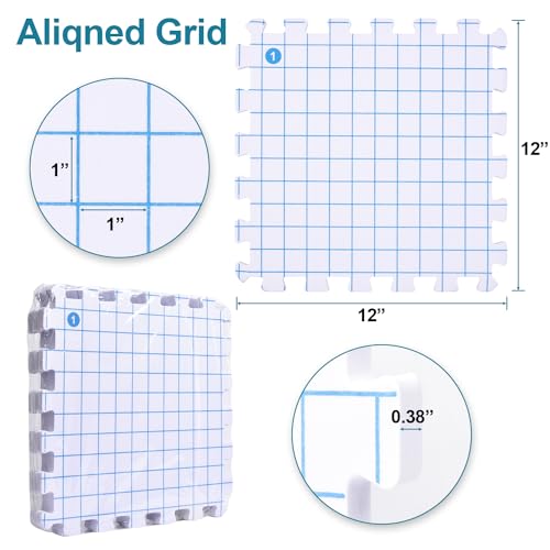 Interlocking Blocking Mats - 4-Pack Blocking Mats for Knitting and Crochet Projects, 12'' W x 12'' L Knitting Blocking Mats with 50 T-Pins