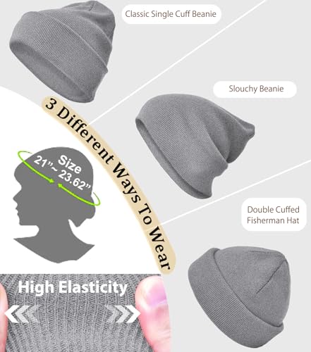 100% Cotton Beanie Hat Winter Hats Women Men Warm Knit Beanies | Double Layer Warmth ,Ultra-Soft Itch-Free Pure Cotton Knitted, Cuffed & Uncuffed Fisherman Slouchy Skull Cap for Womens Mens - color: 1pcs Light Grey